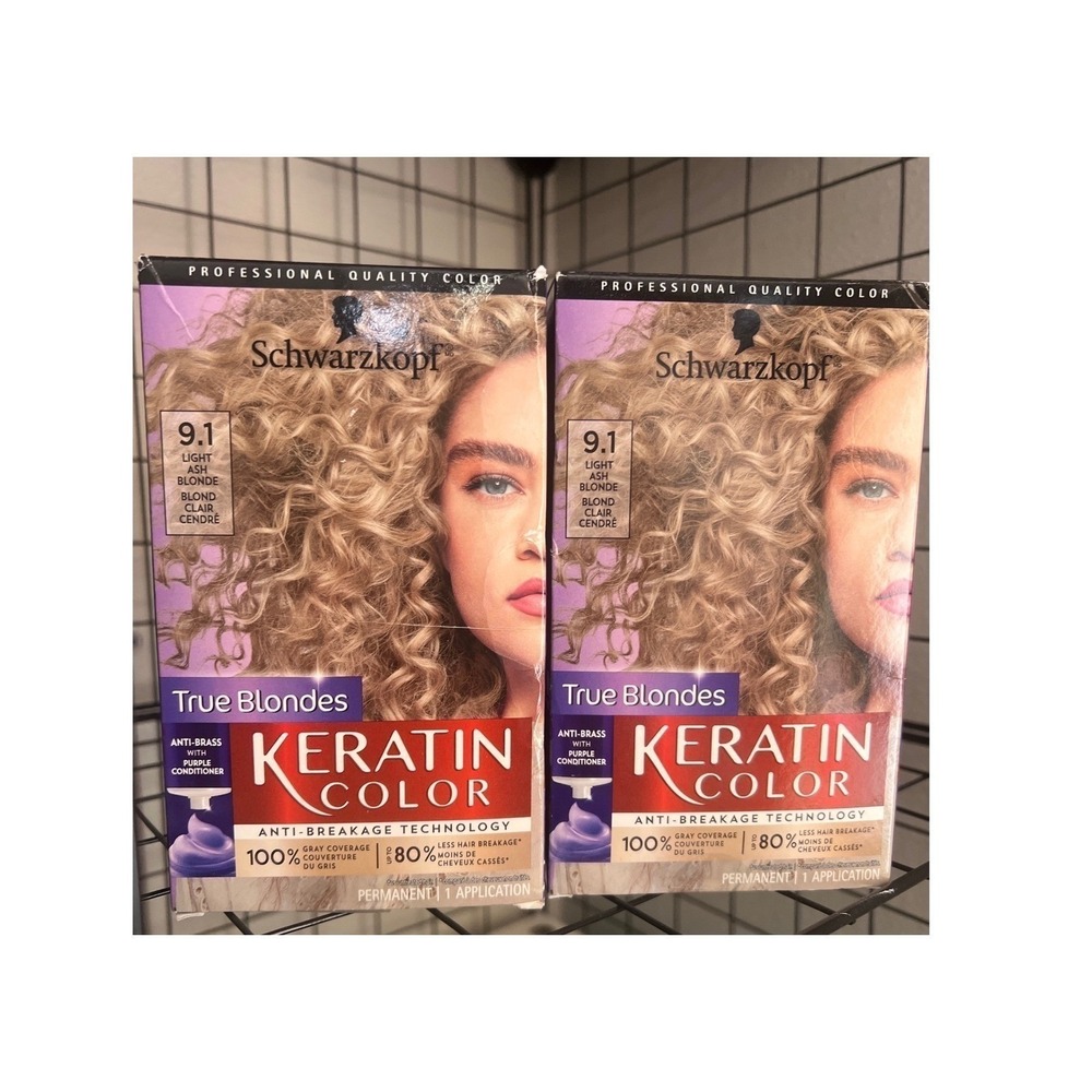 Schwarzkopf Keratin Color 9.1 Light Ash Blonde Permanent Hair Dye 2 Pack